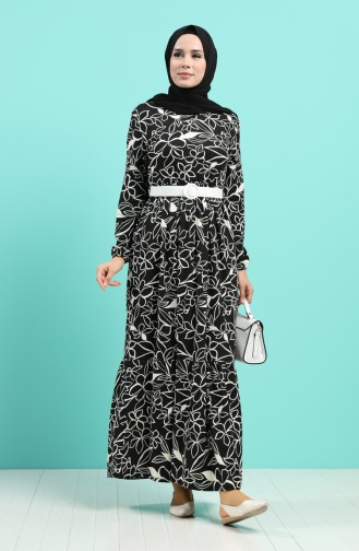 Belted Patterned Dress 0378-02 Black 0378-02