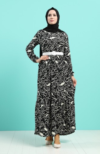 Belted Patterned Dress 0378-02 Black 0378-02