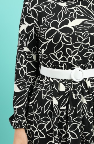 Belted Patterned Dress 0378-02 Black 0378-02