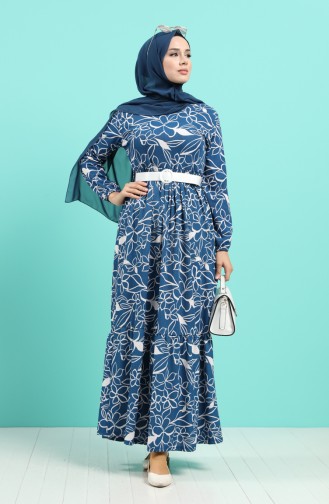 Saks-Blau Hijab Kleider 0378-03
