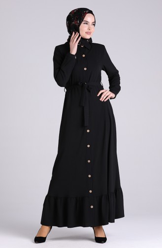 Aerobin Fabric Full Length Buttoned Dress 5946-03 Black 5946-03