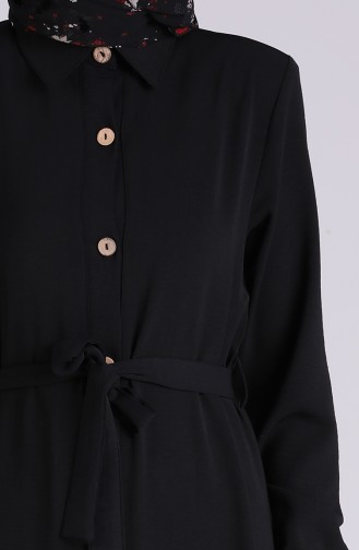 Aerobin Kumaş Boydan Düğmeli Elbise 5946-03 Siyah