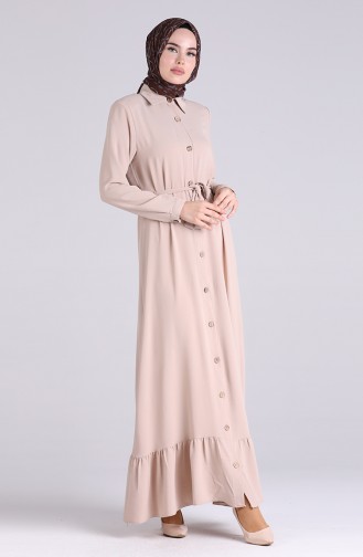 Aerobin Fabric Full Length Buttoned Dress 5946-04 Beige 5946-04