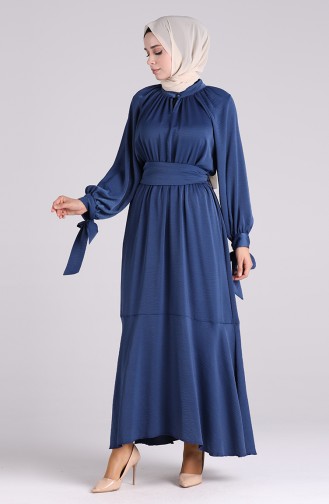 Belted Satin Dress 1050-02 Indigo 1050-02