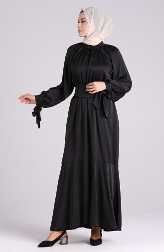 Belted Satin Dress 1050-04 Black 1050-04