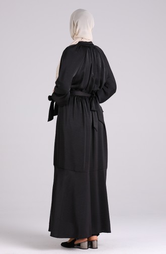 Belted Satin Dress 1050-04 Black 1050-04