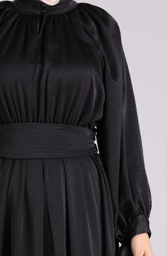 Belted Satin Dress 1050-04 Black 1050-04
