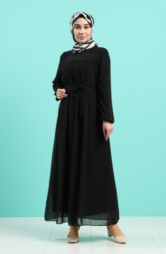 Shirred Chiffon Dress 3055-03 Black 3055-03