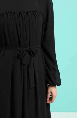 Büzgülü Şifon Elbise 3055-03 Siyah