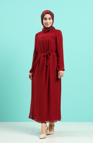 Weinrot Hijab Kleider 3055-05