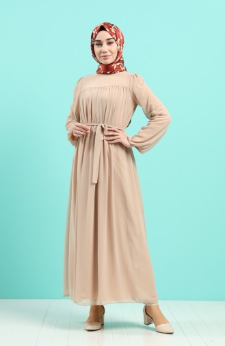 Beige Hijab Kleider 3055-06