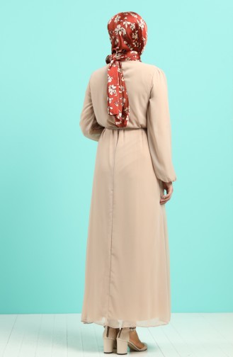 Beige Hijab Kleider 3055-06
