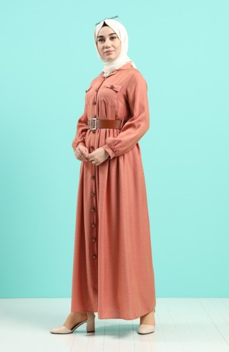 Ziegelrot Hijab Kleider 8094-01