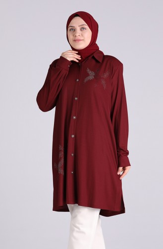 Büyük Beden Taşlı Tunik 4540-04 Bordo