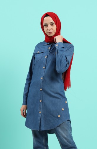 Düğme Detaylı Kot Tunik 1001-01 Lacivert
