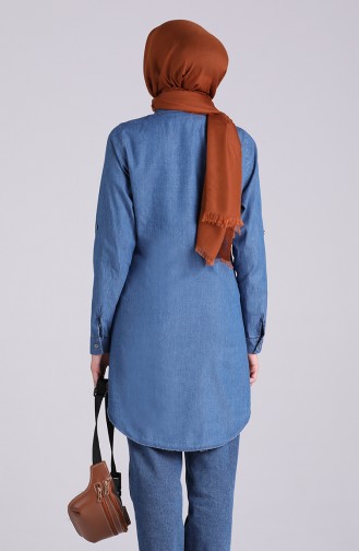Düğmeli Kot Tunik 1002-01 Lacivert