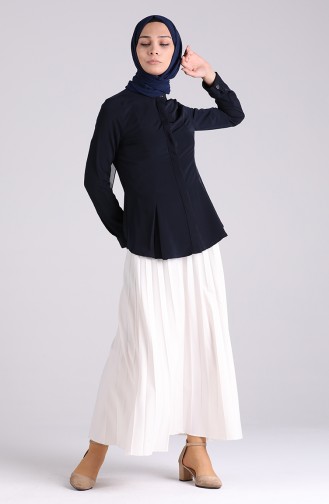 Navy Blue Overhemdblouse 6000-01