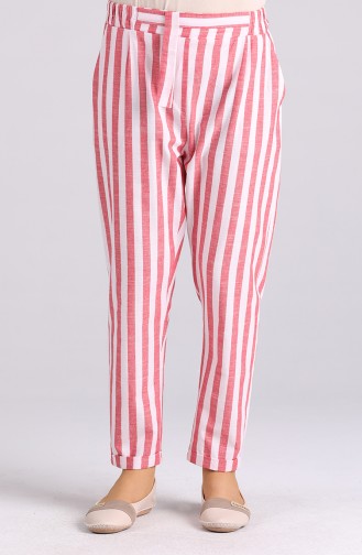 Striped Cotton Pants 4000-01 Burgundy 4000-01