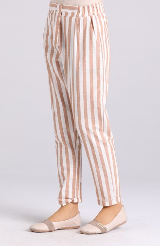 Striped Cotton Pants 4000-03 Milk Coffee 4000-03