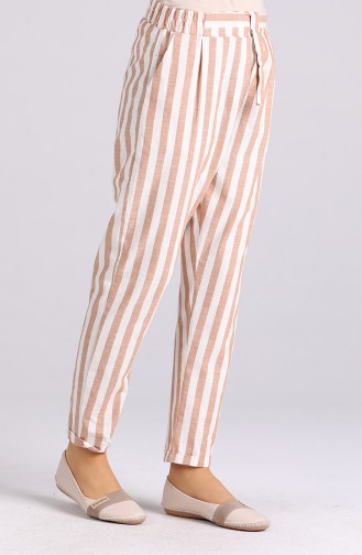 Striped Cotton Pants 4000-03 Milk Coffee 4000-03