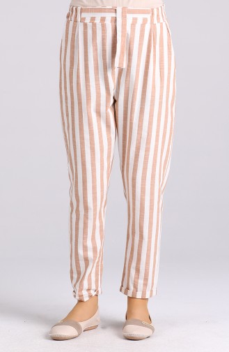 Striped Cotton Pants 4000-03 Milk Coffee 4000-03