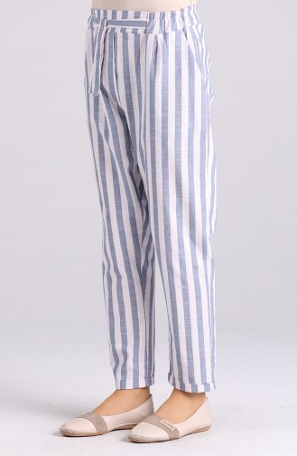 Striped Cotton Pants 4000-04 Blue 4000-04