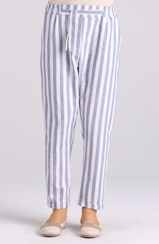 Striped Cotton Pants 4000-04 Blue 4000-04