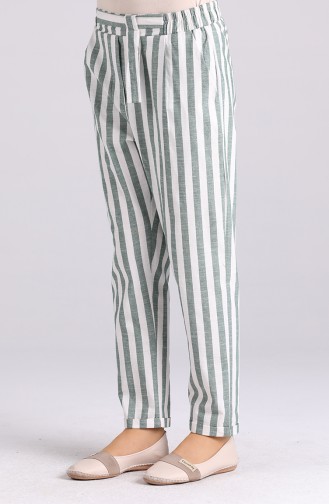 Çizgili Pamuklu Pantolon 4000-05 Yeşil