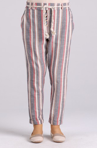 Striped Trousers with Button Detailed 5000-01 Navy Blue 5000-01