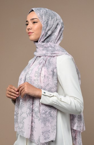 Desenli Krep Şal 54247-01 Pembe