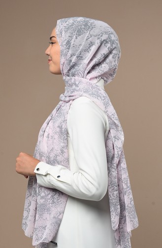 Desenli Krep Şal 54247-01 Pembe