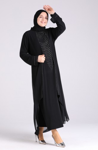 Schwarz Hijab-Abendkleider 4528-02