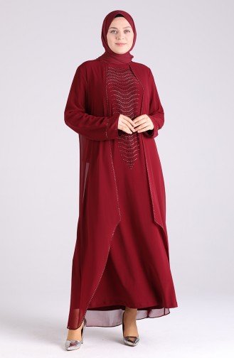 Weinrot Hijab-Abendkleider 4528-03