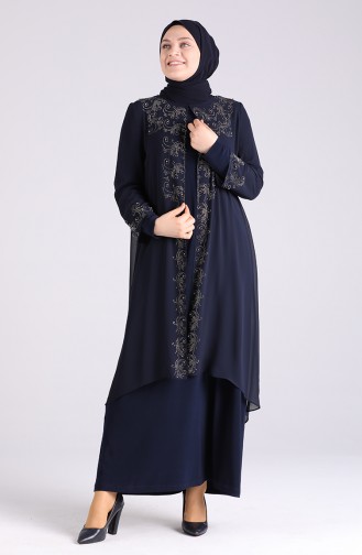 Dunkelblau Hijab-Abendkleider 3157-02