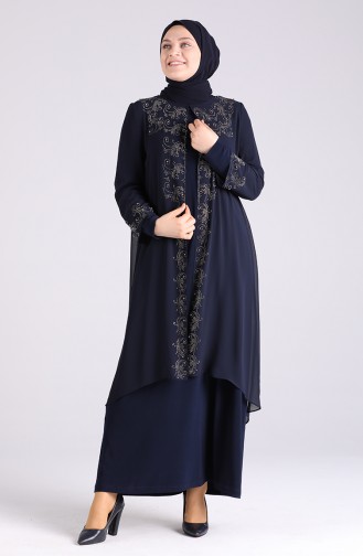 Navy Blue İslamitische Avondjurk 3157-02