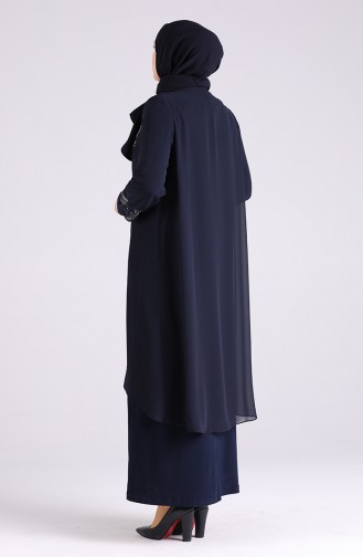 Navy Blue Hijab Evening Dress 3157-02