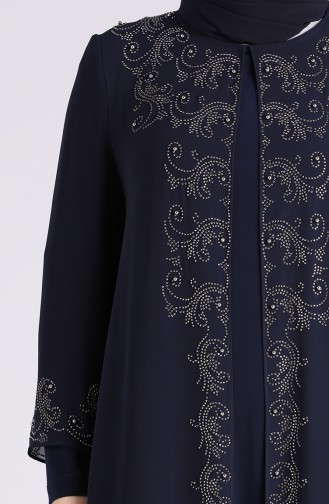 Navy Blue Hijab Evening Dress 3157-02