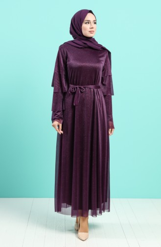 Silvery Evening Dress 2037-02 Purple 2037-02