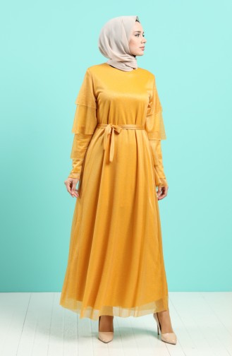 Silvery Evening Dress 2037-05 Mustard 2037-05