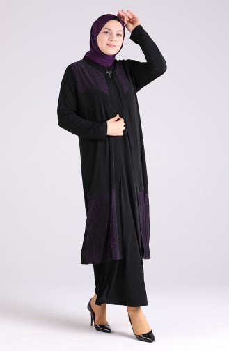Plus Size Vest Dress Suit 7053-02 Black Purple 7053-02