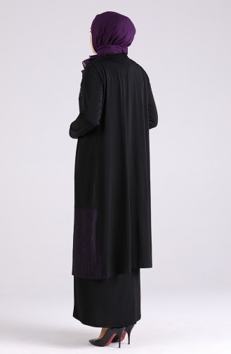 Büyük Beden Yelekli Elbise Takım 7053-02 Siyah Mor