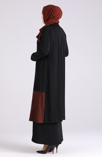 Plus Size Vest Dress Suit 7053-03 Black Brown 7053-03