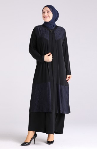Plus Size Vest Dress Suit 7053-04 Black Navy Blue 7053-04