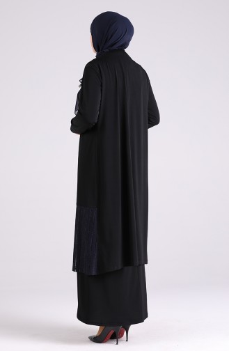 Büyük Beden Yelekli Elbise Takım 7053-04 Siyah Lacivert