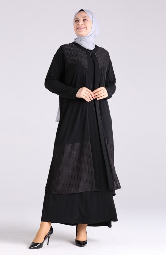 Büyük Beden Yelekli Elbise Takım 7053-05 Siyah