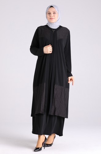 Schwarz Hijab Kleider 7053-05
