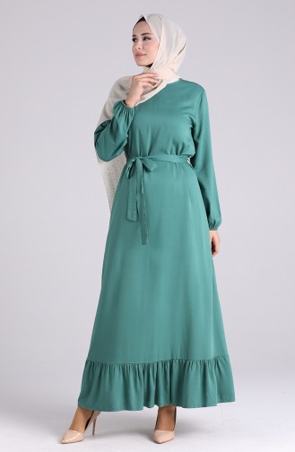 Elastic Sleeve Belted Dress 1302-02 Sea Green 1302-02