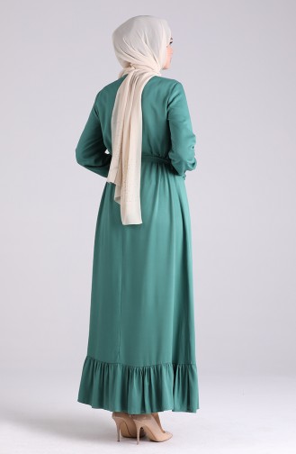 Kolu Lastikli Kuşaklı Elbise 1302-02 Çağla Yeşili