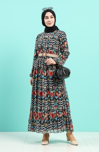 Patterned Chiffon Dress 3053-02 Black Tile 3053-02