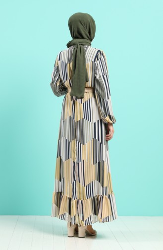 Striped Chiffon Dress with Belt 3054-02 Mustard Green 3054-02